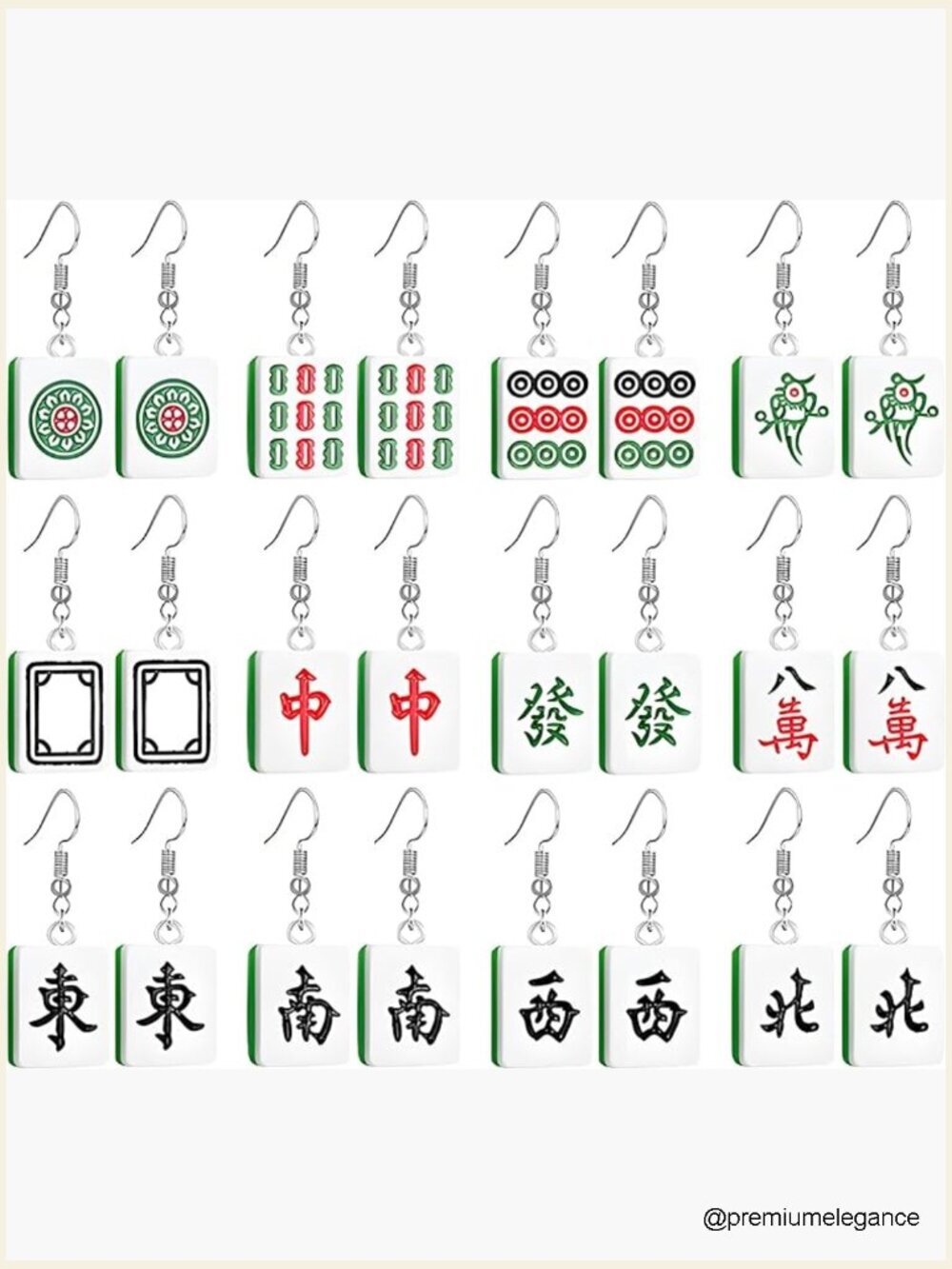 Mahjong Earrings 9 Pairs Funny Handmade Resin Dangle Earrings